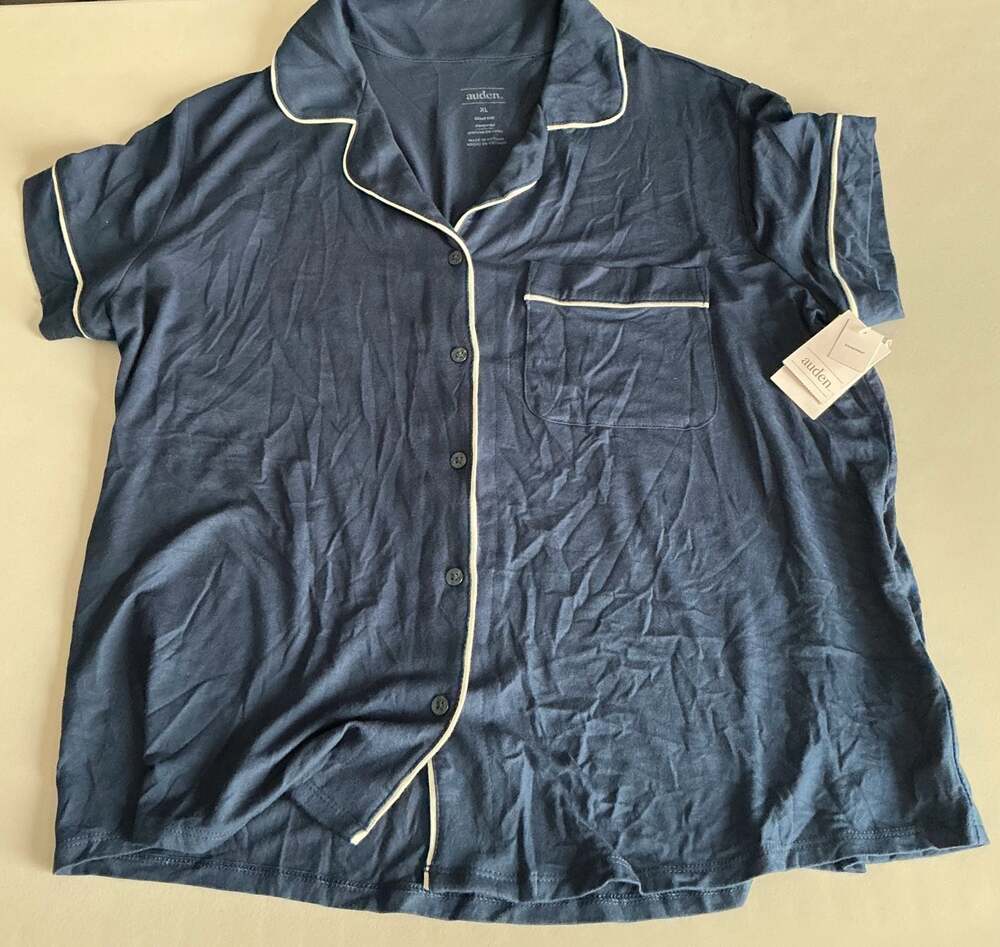 Auden Cloud Knit Sleepwear Short Sleeve Notch Collar Top
